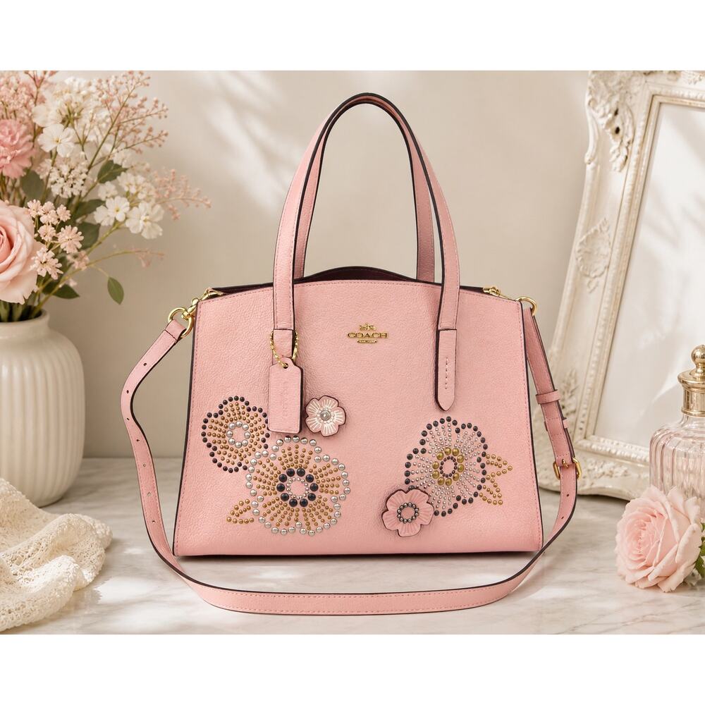 Coach Charlie Carryall Pink Leather Tea Rose and Rivets